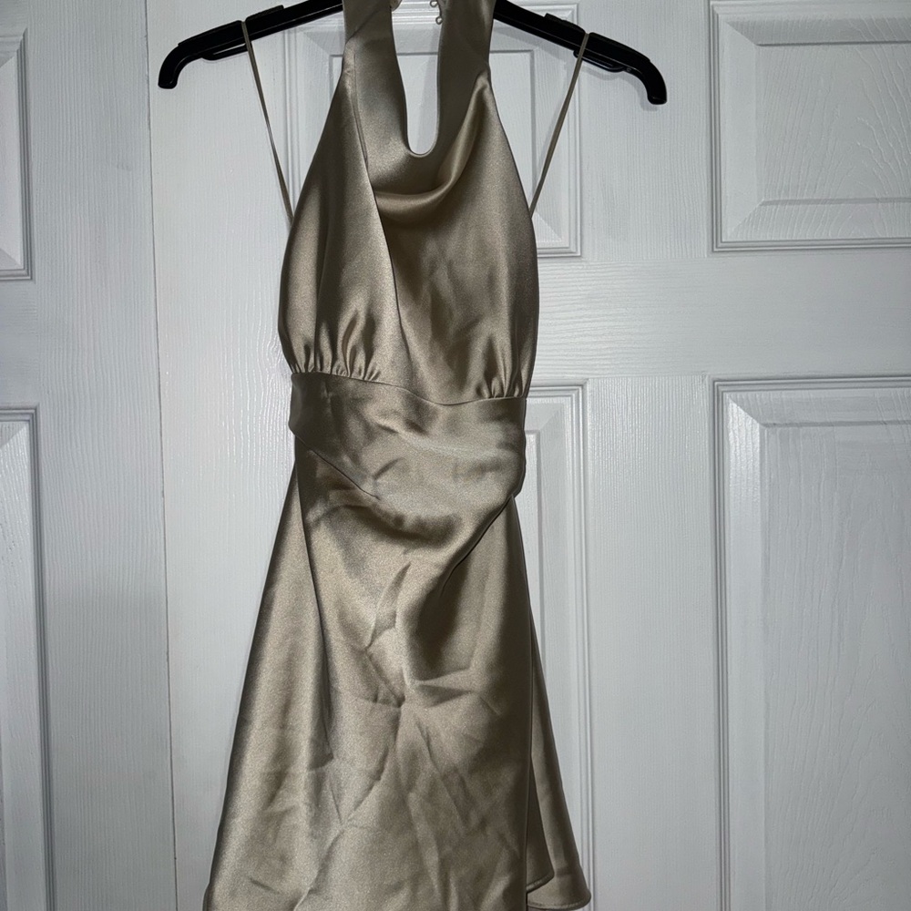 Zara Satin Halter Mini Dress in Champagne